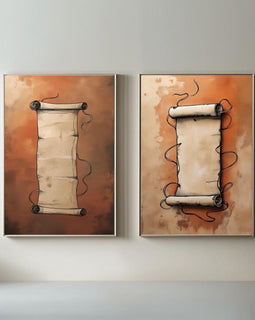 Vintage Scroll Wall Art Set of 2 Printable, Antique Parchment Wall Decor, Minimalist Vintage Poster, Digital Download