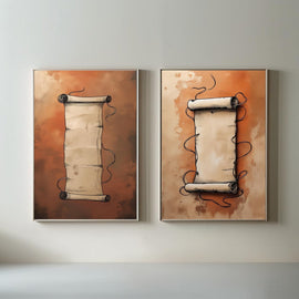 Vintage Scroll Wall Art Set of 2 Printable, Antique Parchment Wall Decor, Minimalist Vintage Poster, Digital Download