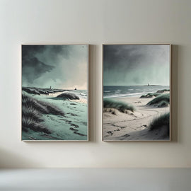 Coastal Beach Wall Art Set of 2 Printable, Ocean Dunes Seascape Prints, Beach House Decor, Digital Download