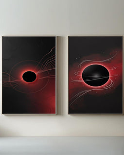 Black Hole Wall Art Set of 2 | Cosmic Eclipse Prints | Abstract Space Artwork | Red and Black Celestial Decor | Modern Astronomy Wall Art | Digital Download