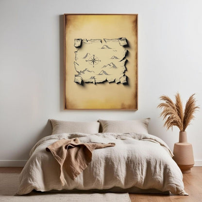 Mapa del tesoro imprimible para pared, impresión de mapa pirata vintage, decoración náutica antigua para el hogar, póster de aventura del viejo mundo, descarga digital