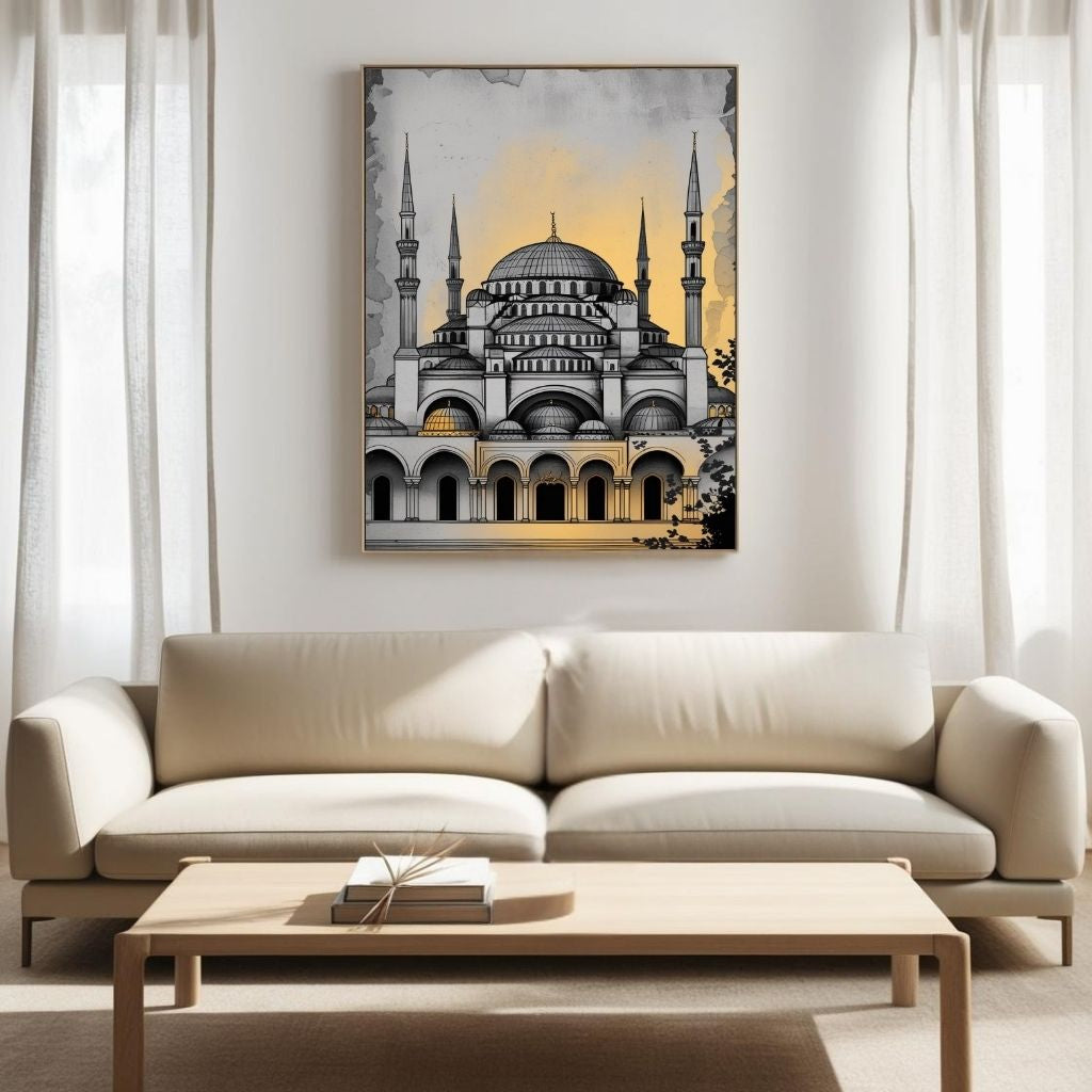 Arte de pared de la Mezquita Azul imprimible, Impresión arquitectónica de la Mezquita del Sultán Ahmed, Decoración islámica del hogar de Estambul, Monumento histórico, Descarga digital