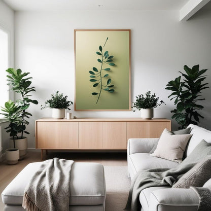 Lámina botánica minimalista para pared, estampado de rama de hoja verde, póster botánico moderno, decoración de naturaleza escandinava, descarga digital