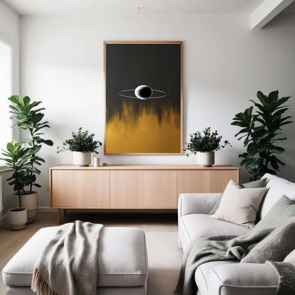 Arte de pared imprimible de Saturno, póster minimalista de planeta, decoración moderna de pared espacial, impresión abstracta celestial, descarga digital