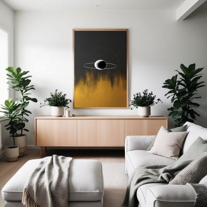 Arte de pared imprimible de Saturno, póster minimalista de planeta, decoración moderna de pared espacial, impresión abstracta celestial, descarga digital