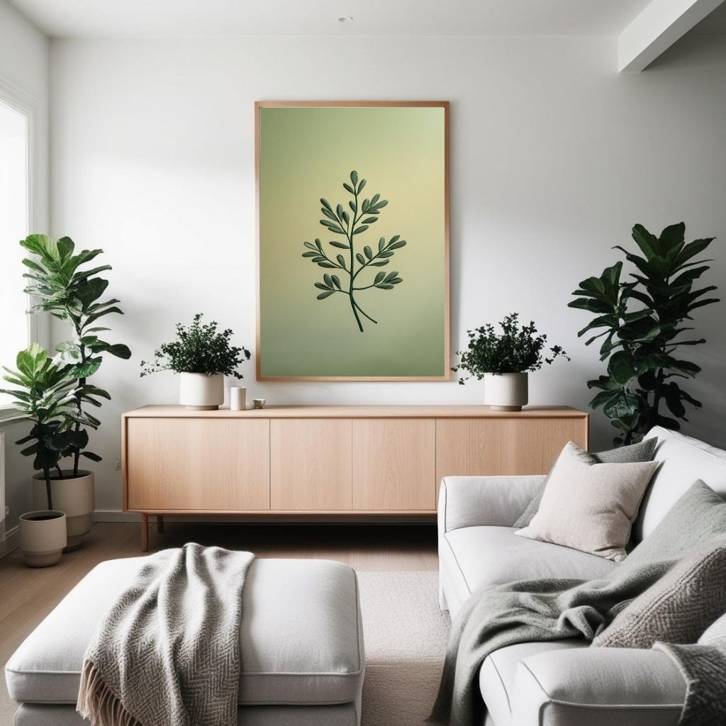 Arte de pared botánico minimalista imprimible, póster de rama de hoja verde, decoración moderna de la naturaleza, arte escandinavo imprimible, impresión de descarga digital