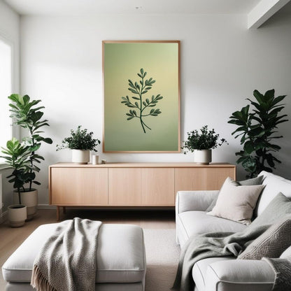 Arte de pared botánico minimalista imprimible, póster de rama de hoja verde, decoración moderna de la naturaleza, arte escandinavo imprimible, impresión de descarga digital