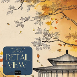 Japanese Temple Wall Art Printable, Autumn Pagoda Poster, Asian Landscape Decor, Zen Architecture Print, Digital Download Print