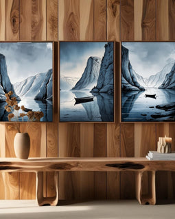 Nordic Fjord Wall Art Set of 3 | Scandinavian Mountain Lake Prints | Minimalist Nature Decor | Digital Download