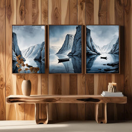 Nordic Fjord Wall Art Set of 3 | Scandinavian Mountain Lake Prints | Minimalist Nature Decor | Digital Download