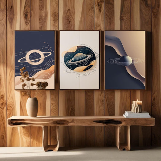Juego de 3 impresiones artísticas de planetas, decoración de pared espacial moderna, juego de pósters celestiales minimalistas, descarga digital