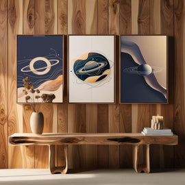 Planet Wall Art Set of 3 Printable, Modern Space Wall Decor, Minimalist Celestial Poster Set, Digital Download
