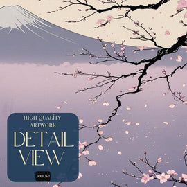 Mount Fuji Wall Art Printable, Sakura Cherry Blossom Landscape Print, Japanese Zen Home Decor, Minimalist Poster, Digital Download