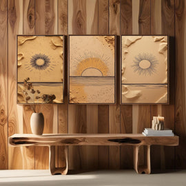 Boho Sun Wall Art Set of 3 | Minimalist Desert Sunrise Prints | Neutral Beige Abstract Decor | Digital Download