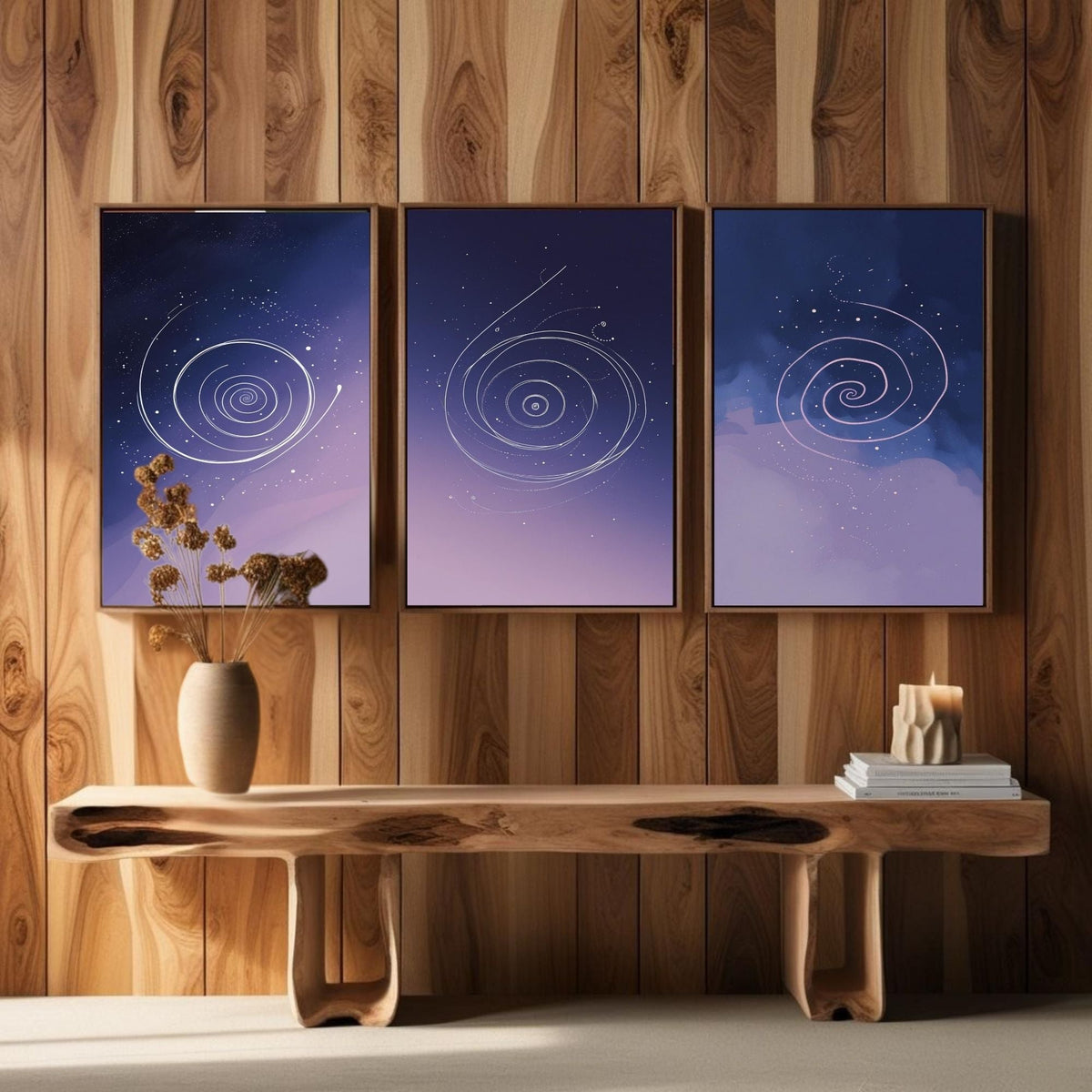 Celestial Spiral Wall Art Set of 3 | Purple Galaxy Printable Art | Cosmic Minimalist Decor | Abstract Space Wall Art | Modern Bedroom Poster Set | Digital Download