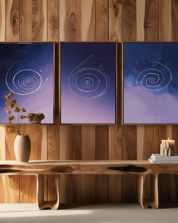 Celestial Spiral Wall Art Set of 3 | Purple Galaxy Printable Art | Cosmic Minimalist Decor | Abstract Space Wall Art | Modern Bedroom Poster Set | Digital Download