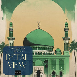 Islamic Wall Art Printable, Green Mosque Architecture Poster, Modern Mosque Wall Decor, Islamic Digital Print, Digital Download