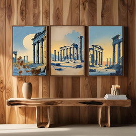 Ancient Greek Ruins Wall Art Set of 3 | Classical Architecture Prints | Historical Temple Decor | Mediterranean Antique Artwork | Digital Download
