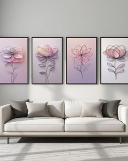 Pastel Floral Wall Art Set of 4 | Minimalist Flower Prints | Elegant Botanical Decor | Digital Download