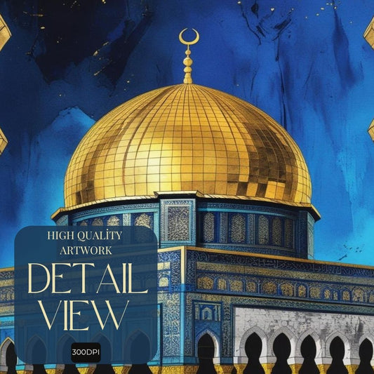 Cúpula de la Roca Arte Mural Imprimible, Póster de Arquitectura Islámica, Impresión de Hito de Jerusalén, Decoración de Pared de Mezquita, Descarga Digital