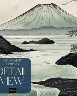Arte de pared imprimible de paisajes volcánicos, lámina japonesa de naturaleza costera, decoración minimalista zen para el hogar, descarga digital