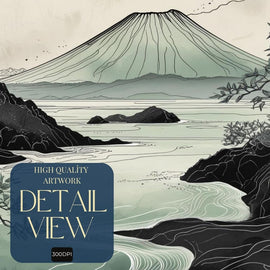 Volcanic Landscape Wall Art Printable, Japanese Coastal Nature Print, Minimal Zen Home Decor, Digital Download