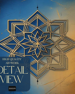 Islamic Geometric Wall Art Printable, Blue Gold Mandala Pattern Print, Modern Islamic Home Decor, Digital Download