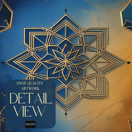 Islamic Geometric Wall Art Printable, Blue Gold Mandala Pattern Print, Modern Islamic Home Decor, Digital Download