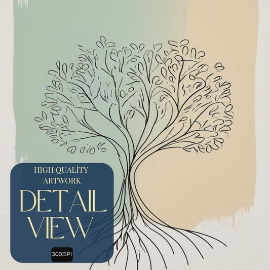 Arte Imprimible de Línea de Árboles, Dibujo Botánico Minimalista, Decoración Natural Verde Salvia, Póster de Pared Moderno Escandinavo, Descarga Digital
