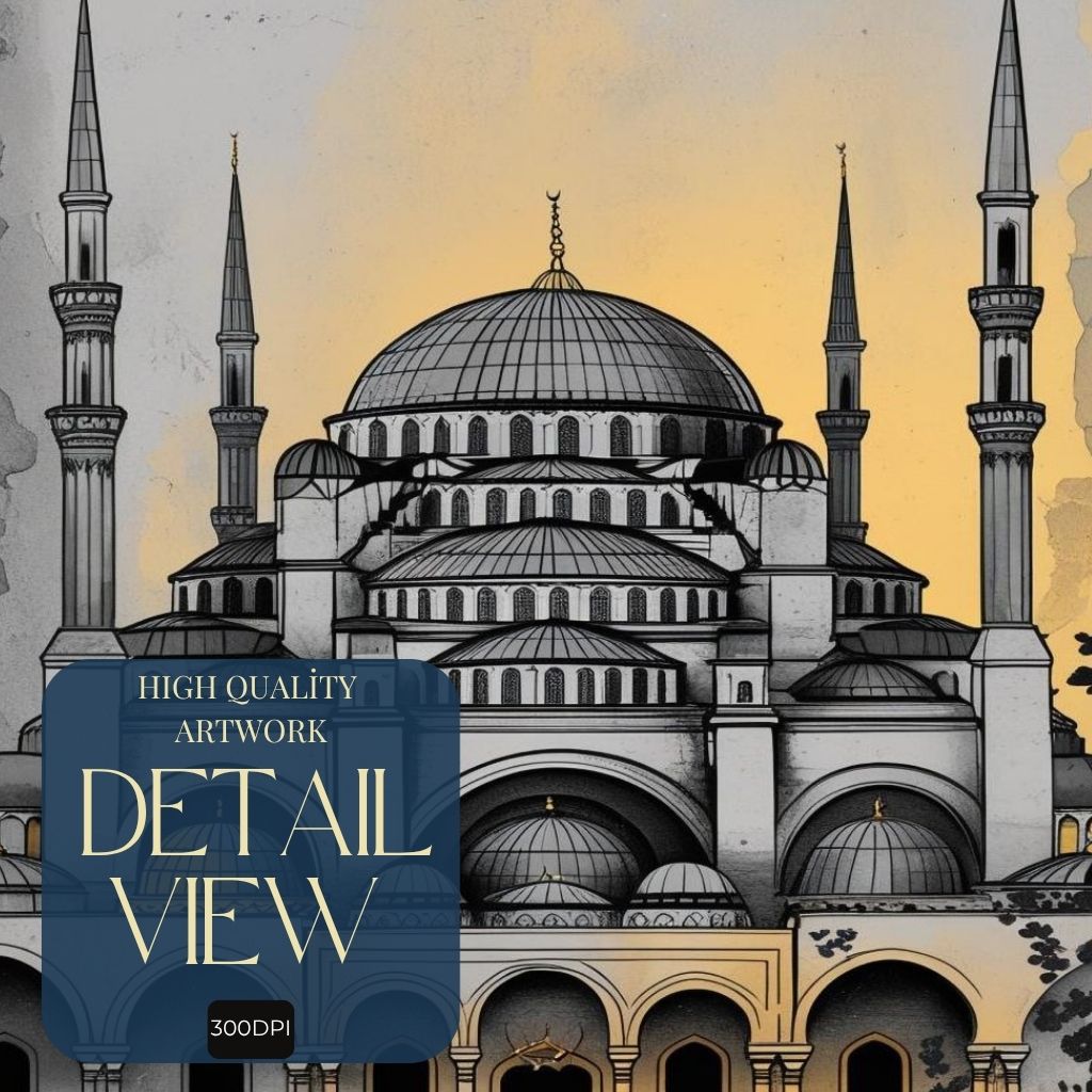 Arte de pared de la Mezquita Azul imprimible, Impresión arquitectónica de la Mezquita del Sultán Ahmed, Decoración islámica del hogar de Estambul, Monumento histórico, Descarga digital