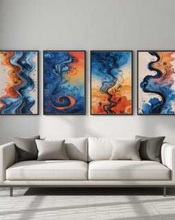 Abstract Fluid Wall Art Set of 4 | Modern Colorful Prints | Contemporary Living Room Decor | Digital Download