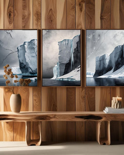 Juego de 3 cuadros de pared de iceberg ártico | Láminas de paisajes glaciares | Decoración costera moderna de la naturaleza | Descarga digital