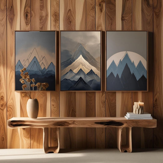 Juego de 3 cuadros de arte de montaña modernos | Arte abstracto de montaña imprimible | Decoración minimalista de paisajes | Arte de pared neutral de la naturaleza | Juego de pósteres de montaña escandinavos | Descarga digital