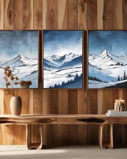 Set de 3 Láminas de Montañas, Impresiones de Paisajes Nevados, Decoración de Pared Moderna de Naturaleza, Descarga Digital