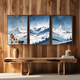 Mountain Wall Art Set of 3 Printable, Snow Mountain Landscape Prints, Modern Nature Wall Decor, Digital Download