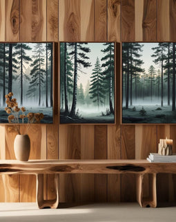 Misty Pine Forest Wall Art Set of 3 | Foggy Woodland Prints | Scandinavian Nature Decor | Evergreen Forest Artwork | Digital Download