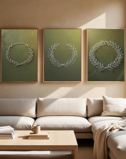 Botanical Laurel Wreath Wall Art Set of 3 | Minimalist Nature Printable Art | Olive Branch Line Drawing Decor | Sage Green Wall Art | Modern Botanical Poster Set | Digital Download