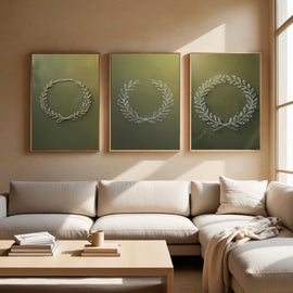 Botanical Laurel Wreath Wall Art Set of 3 | Minimalist Nature Printable Art | Olive Branch Line Drawing Decor | Sage Green Wall Art | Modern Botanical Poster Set | Digital Download