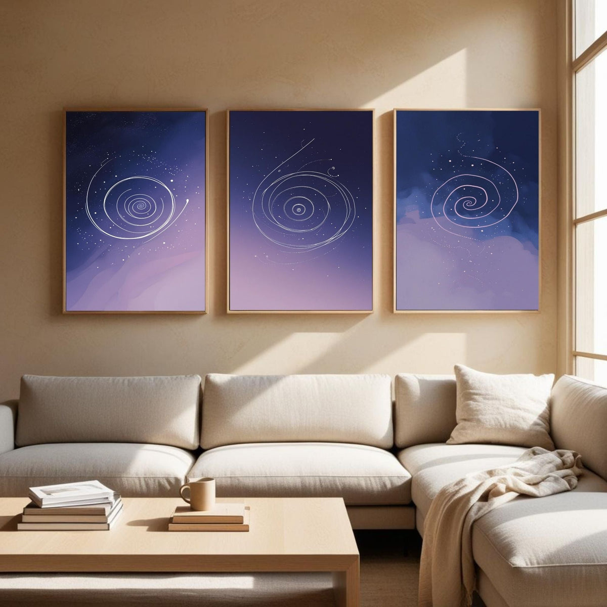 Celestial Spiral Wall Art Set of 3 | Purple Galaxy Printable Art | Cosmic Minimalist Decor | Abstract Space Wall Art | Modern Bedroom Poster Set | Digital Download