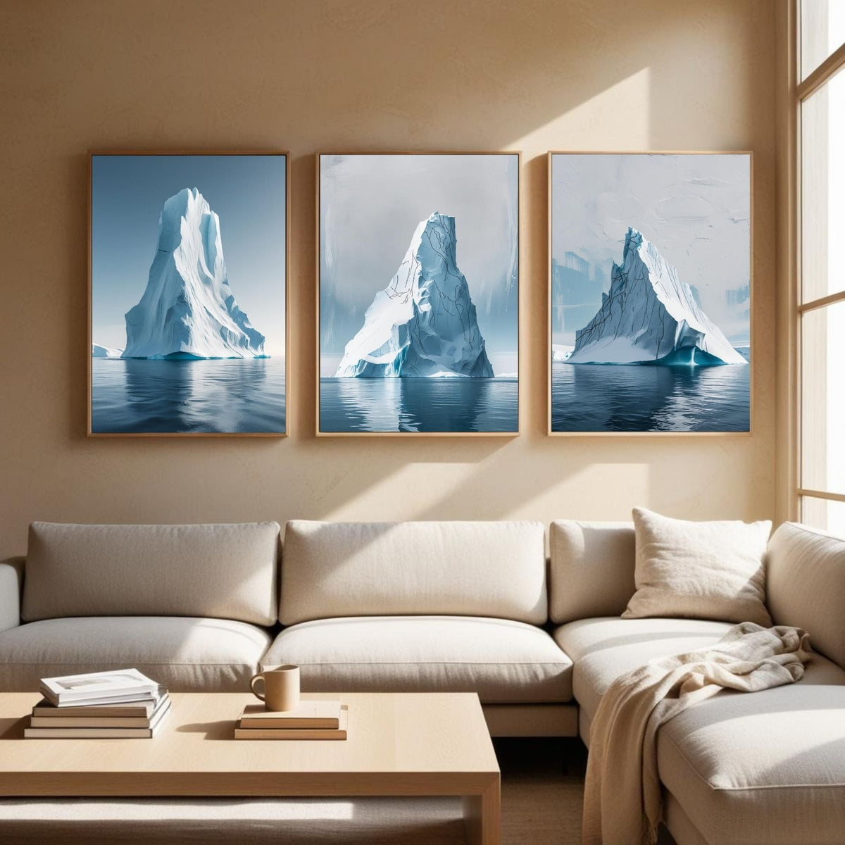 Set de 3 impresiones artísticas de pared con iceberg, láminas de paisajes del océano Ártico, decoración de pared minimalista costera, descarga digital