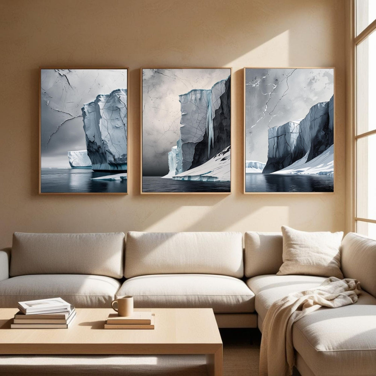 Juego de 3 cuadros de pared de iceberg ártico | Láminas de paisajes glaciares | Decoración costera moderna de la naturaleza | Descarga digital