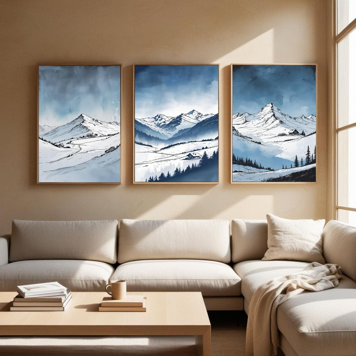 Set de 3 Láminas de Montañas, Impresiones de Paisajes Nevados, Decoración de Pared Moderna de Naturaleza, Descarga Digital