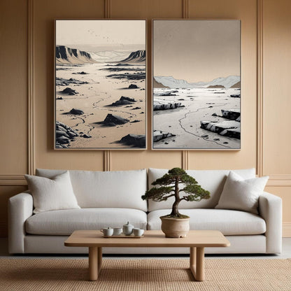 Juego de 2 láminas de arte de paisaje desértico, Láminas desérticas minimalistas, Decoración de pared de naturaleza moderna, Descarga digital