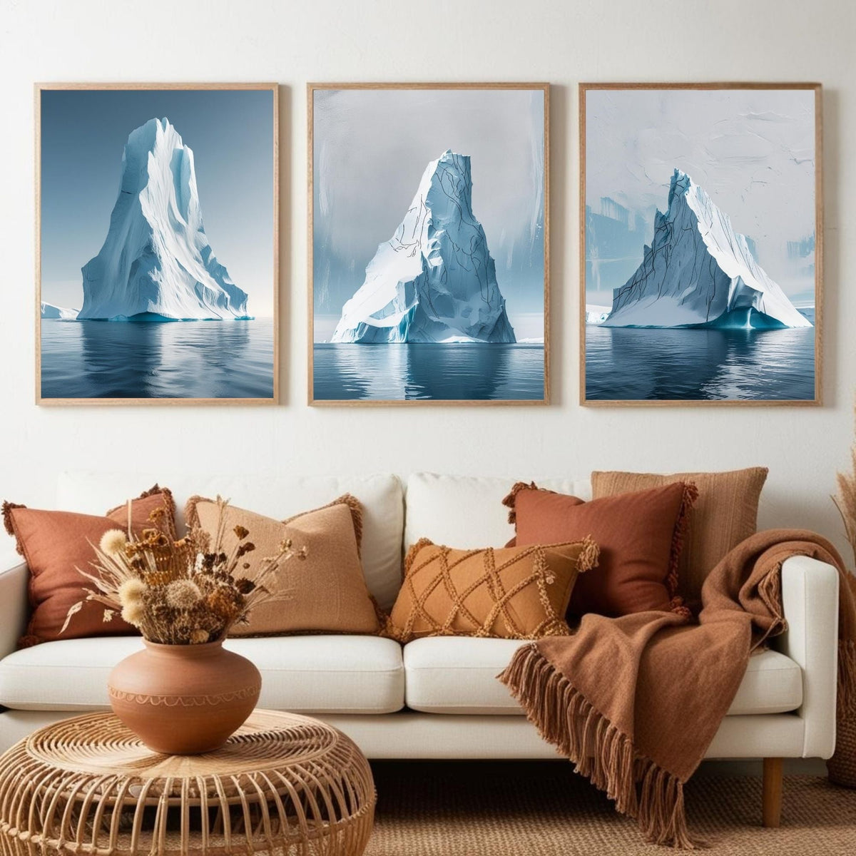 Set de 3 impresiones artísticas de pared con iceberg, láminas de paisajes del océano Ártico, decoración de pared minimalista costera, descarga digital
