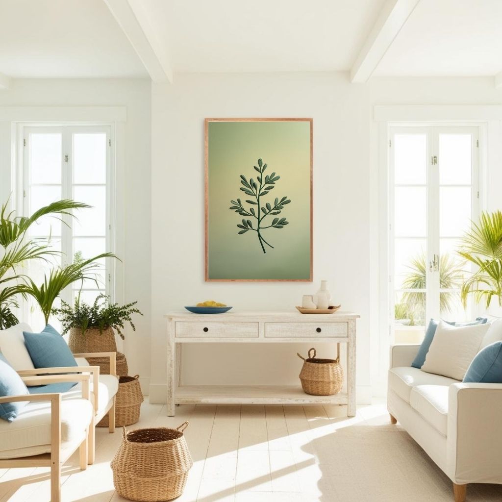Arte de pared botánico minimalista imprimible, póster de rama de hoja verde, decoración moderna de la naturaleza, arte escandinavo imprimible, impresión de descarga digital