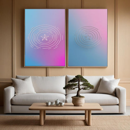 Geometric Gradient Wall Art Set of 2 Printable, Modern Abstract Pastel Circle Prints, Contemporary Minimalist Home Decor, Digital Download