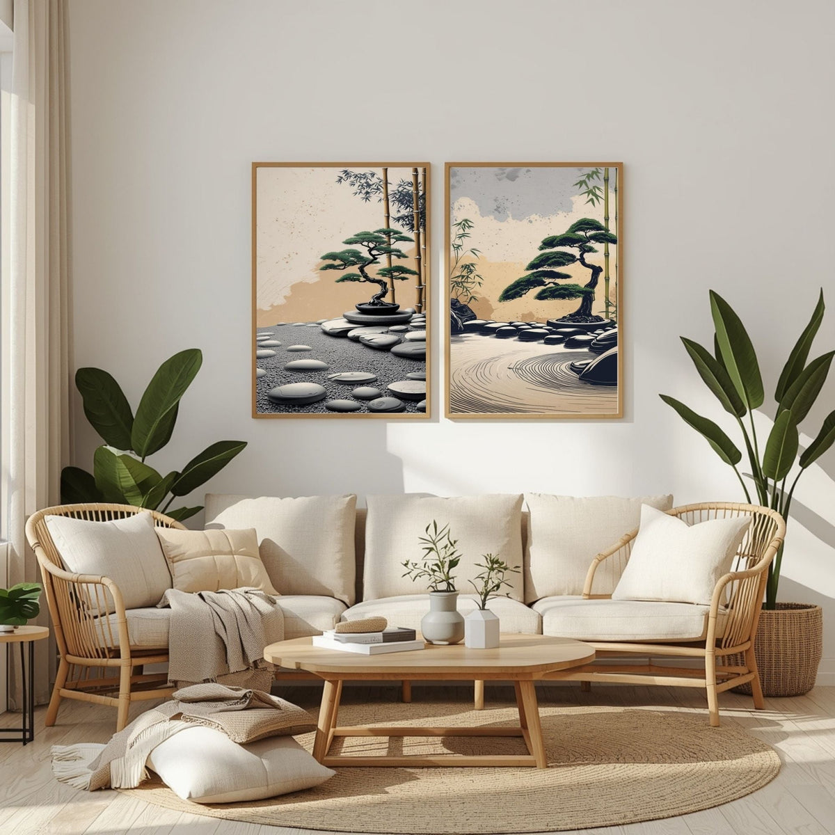 Juego de 2 láminas de arte de pared de jardín zen, impresiones de bonsái japonés, decoración de pared minimalista, descarga digital