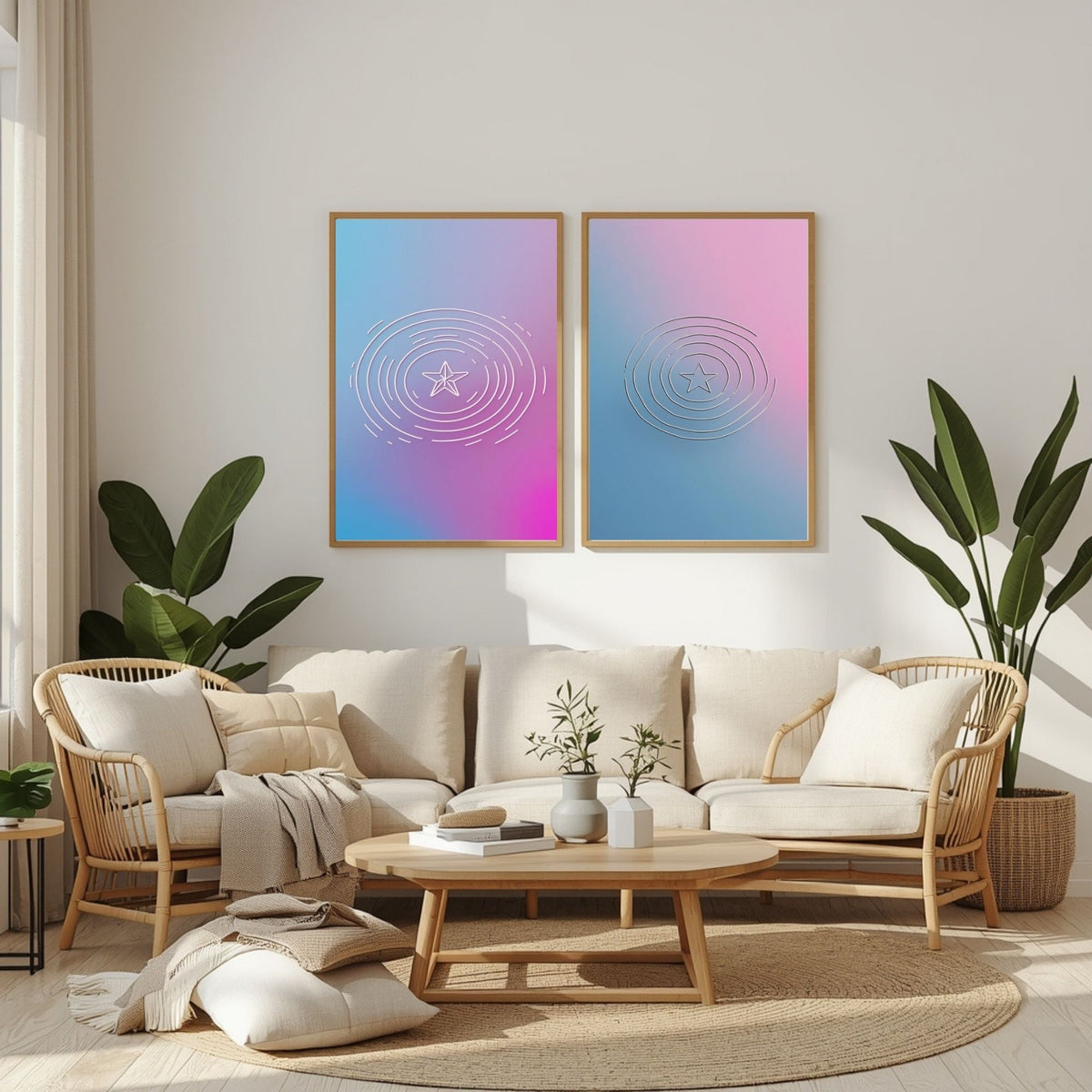 Geometric Gradient Wall Art Set of 2 Printable, Modern Abstract Pastel Circle Prints, Contemporary Minimalist Home Decor, Digital Download