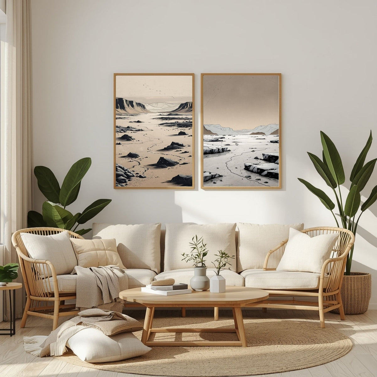 Juego de 2 láminas de arte de paisaje desértico, Láminas desérticas minimalistas, Decoración de pared de naturaleza moderna, Descarga digital