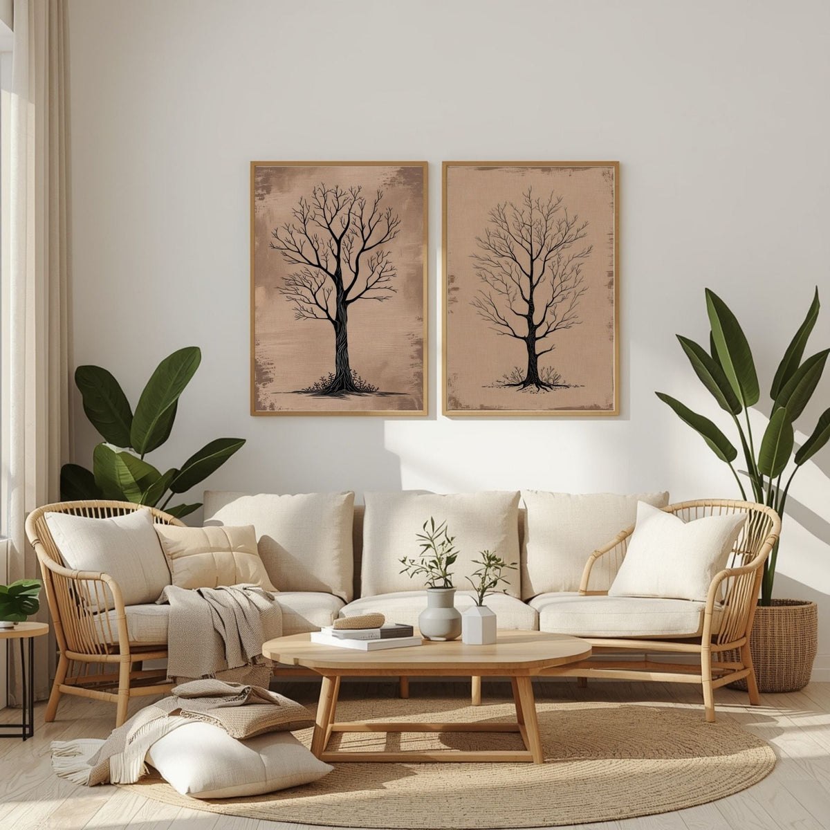Bare Tree Wall Art Set of 2 Printable, Rustic Botanical Prints, Neutral Nature Decor, Scandinavian Minimalist Artwork